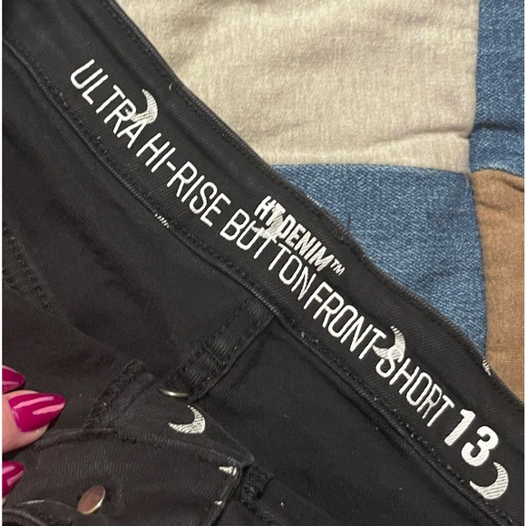 High Waisted Denim Shorts with Moon Pattern - Picture 3 of 4